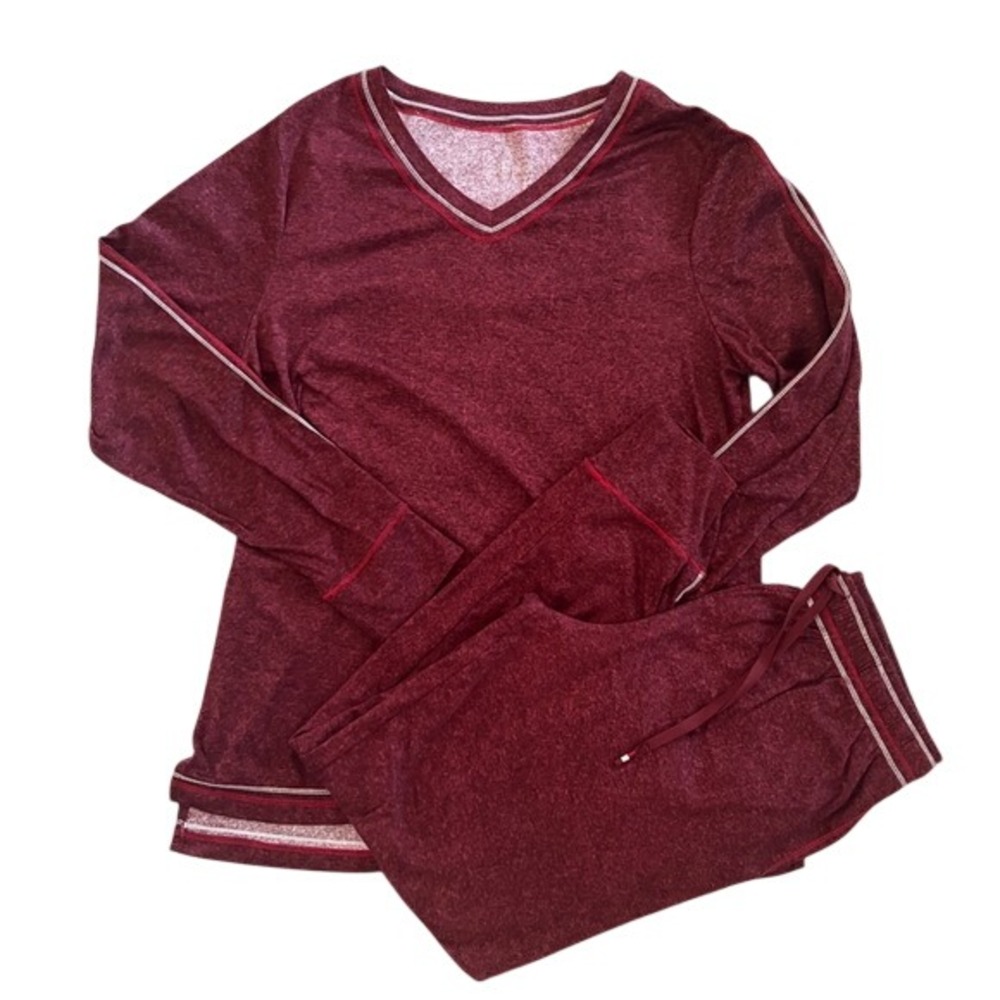 Cuddl Duds Pajama Set Womens Petite Small PS Burgundy Heathered Joggers 2‎ Piece